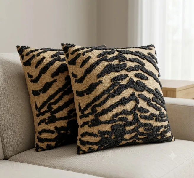 Hand-Tufted Tiger Stripe Cotton Cushion Cover - 20x20 Rust Pack of 2